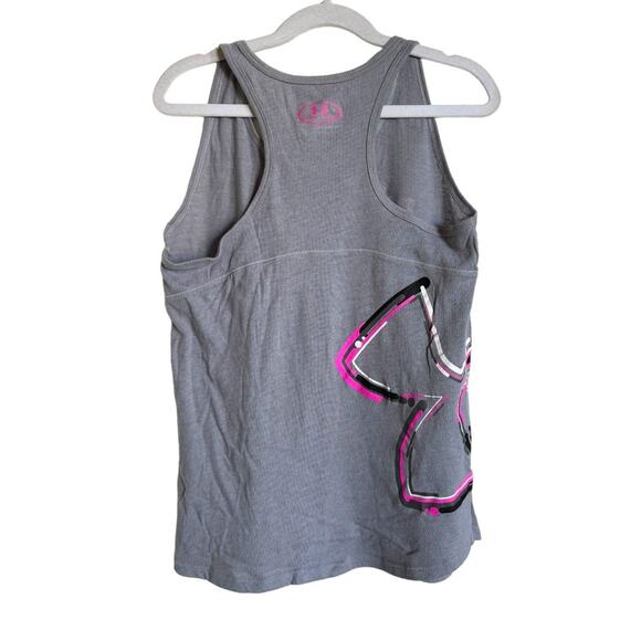Under Armour Girls Tank Top Sz M Gray Big Logo Loose Fit Heat Gear Slub Knit - Picture 5 of 6
